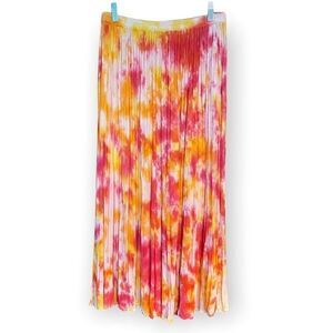 Lifestyle S BOHO Maxi Pink Yellow Broomskirt Pleated TieDye Skirt